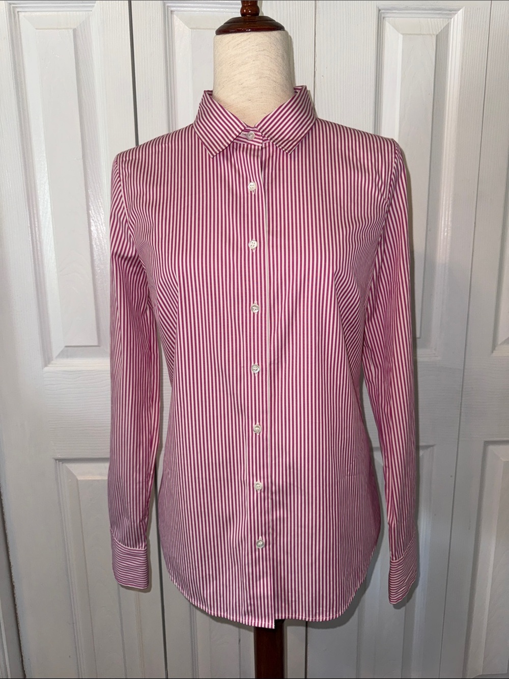 J. Crew Strech Perfect Pink and White Striped Dress Shirt Sz S